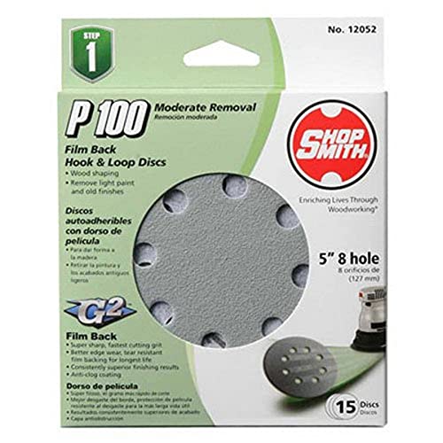 Shopsmith 5-Inch Hook & Loop 8 Hole Sanding Discs 100 Grit