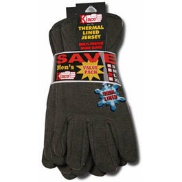 Jersey Glove, Poly/Cotton, Brown/Red, Lined, Men, Large, 2-Pk.
