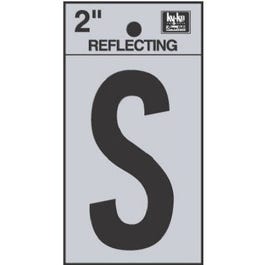 Address Letters, "S", Reflective Black/Silver Vinyl, Adhesive, 2-In.
