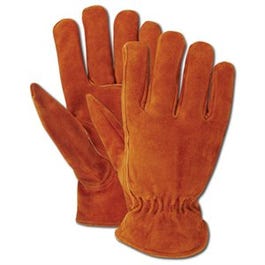 Leather Work Gloves, Suede Cowhide, Lined, Men's Medium