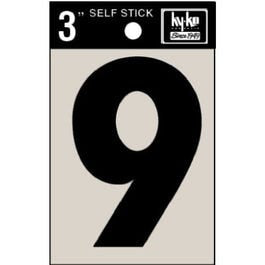 Address Numbers, "9", Black Vinyl, Adhesive, 3-In.