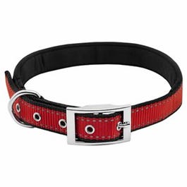 Dog Collar, Padded, Red/Black Reflective, 1 x 26-In.