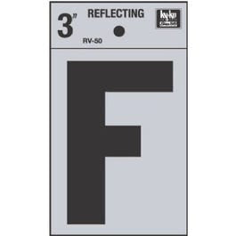 Address Letters, "F", Reflective Black/Silver Vinyl, Adhesive, 3-In.