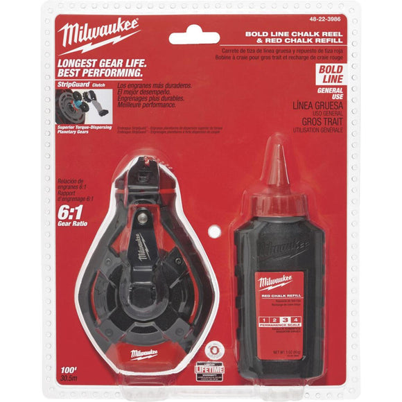 Milwaukee 100 Ft. Bold Chalk Line Reel and Chalk, Red