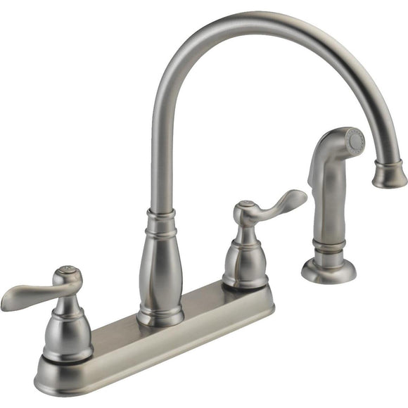 Delta Windemere Dual Handle Lever Kitchen Faucet with Side Spray, Stainless