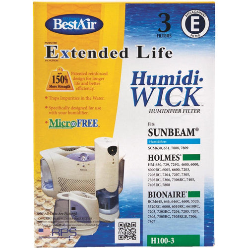 BestAir Extended Life Humidi-Wick H100 Humidifier Wick Filter (3-Pack)