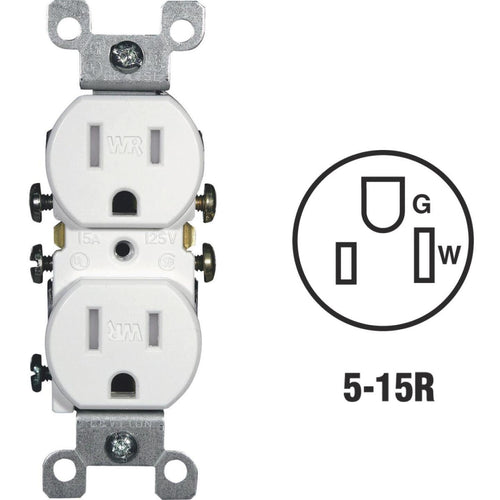 Leviton 15A White Tamper & Weather Resistant Residential Grade 5-15R Duplex Outlet