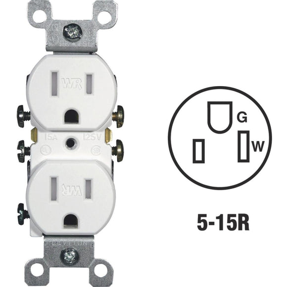 Leviton 15A White Tamper & Weather Resistant Residential Grade 5-15R Duplex Outlet