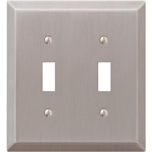 Amerelle 2-Gang Stamped Steel Toggle Switch Wall Plate, Brushed Nickel